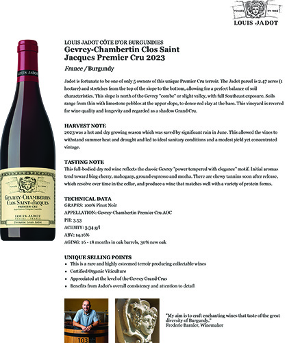 Gevrey-Chambertin Clos Saint Jacques Premier Cru 2023 Fact Sheet