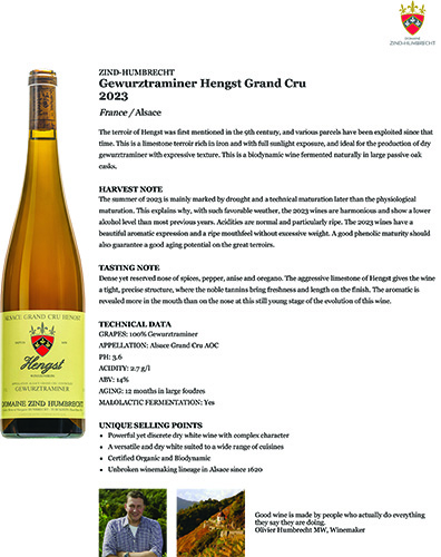 Gewürztraminer Hengst Grand Cru 2023 Fact Sheet