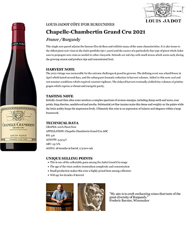 Chapelle-Chambertin Grand Cru 2021 Fact Sheet