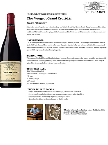 Clos Vougeot Grand Cru 2021 Fact Sheet