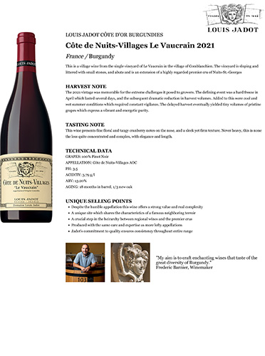 Côte de Nuits-Villages Le Vaucrain 2021 Fact Sheet