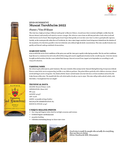 Muscat Turckheim 2022 Fact Sheet