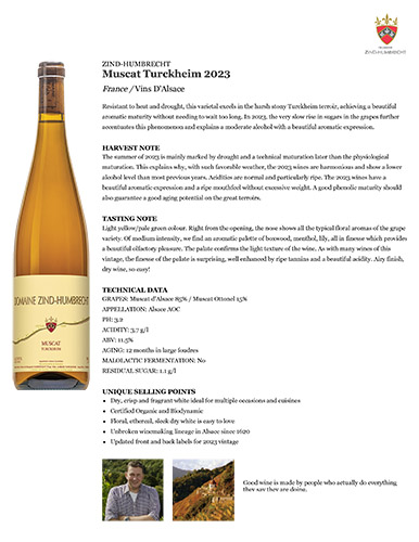 Muscat Turckheim 2023 Fact Sheet