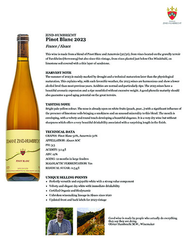 Pinot Blanc 2023 Fact Sheet