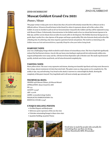 Muscat Goldert Grand Cru 2021 Fact Sheet