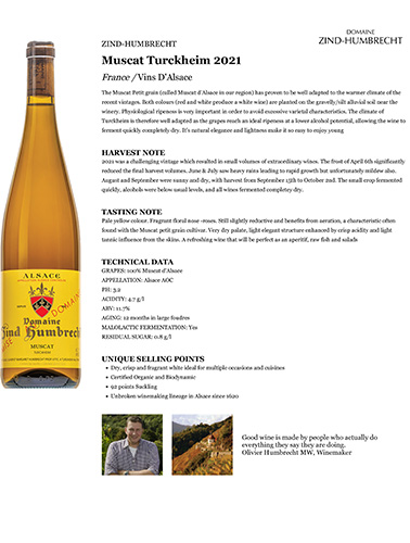 Muscat Turckheim 2021 Fact Sheet