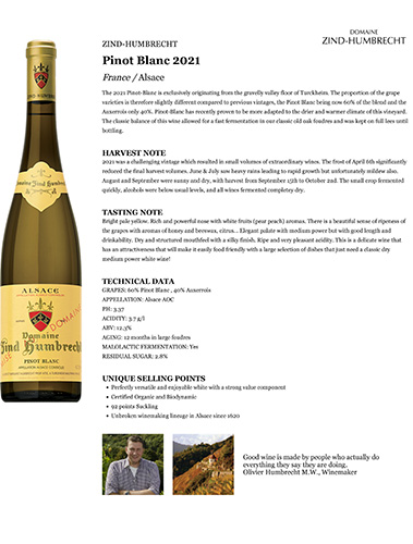 Pinot Blanc 2021 Fact Sheet