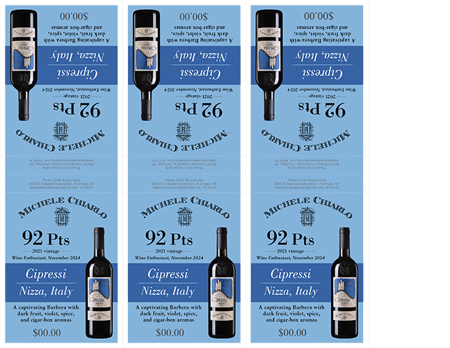 Cipressi Barbera Nizza DOCG 2021 Shelf Talker – 92 Points (Editable PDF)