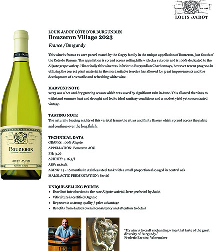 Bouzeron Village 2023 Fact Sheet