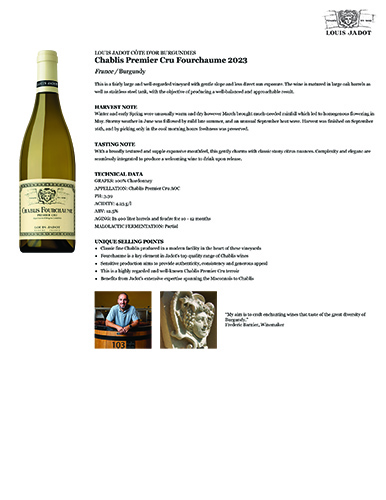 Chablis Fourchaume Premier Cru 2023 Fact Sheet