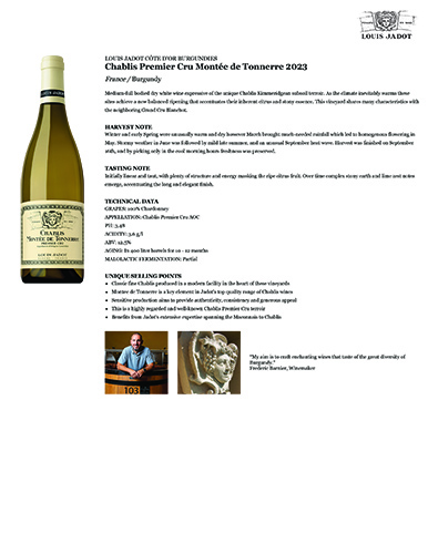 Chablis Montée de Tonnerre Premier Cru 2023 Fact Sheet