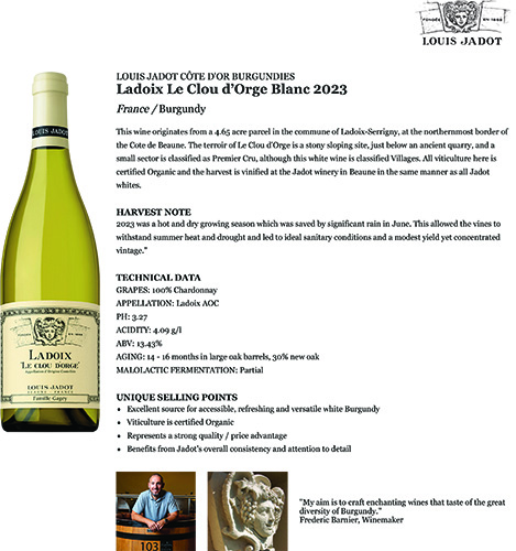 Ladoix Le Clou d’Orge Blanc 2023 Fact Sheet