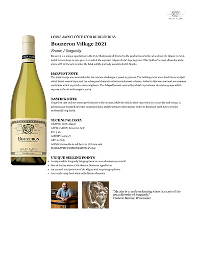 Bouzeron Village 2021 Fact Sheet