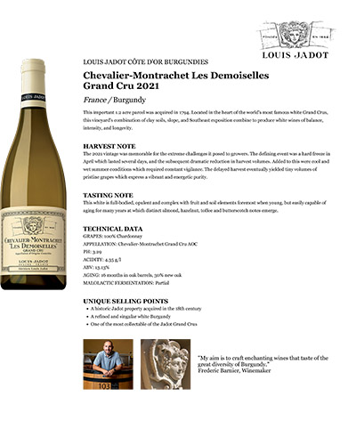 Chevalier-Montrachet Les Demoiselles Grand Cru 2021 Fact Sheet