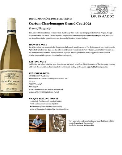 Corton-Charlemagne Grand Cru 2021 Fact Sheet
