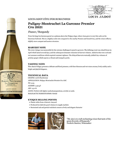 Puligny-Montrachet La Garenne Premier Cru 2021 Fact Sheet
