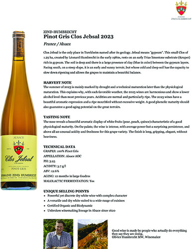 Pinot Gris Clos Jebsal 2023 Fact Sheet