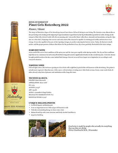 Pinot Gris Rotenberg 2022 Fact Sheet