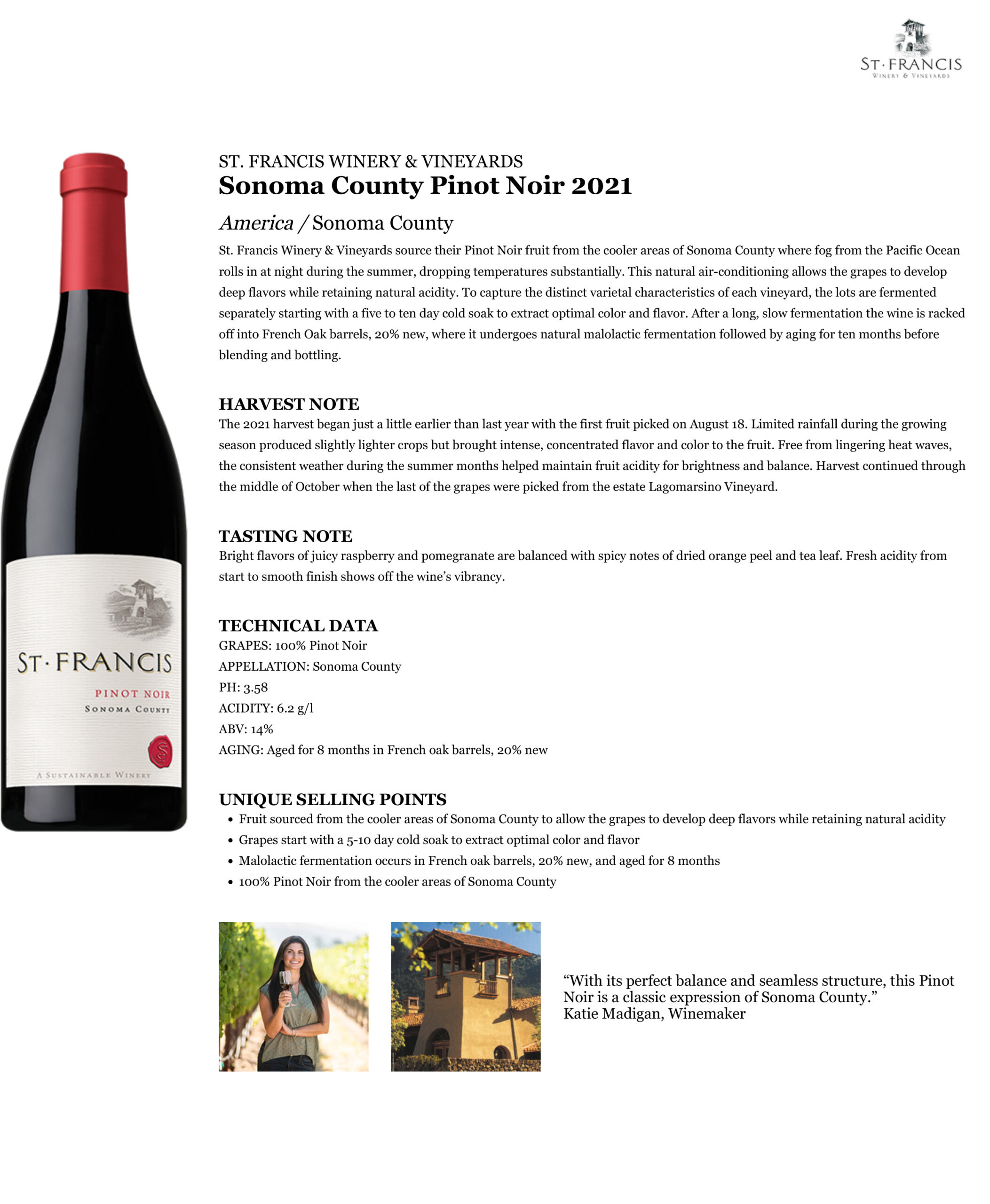 Sonoma County Pinot Noir 2021 Fact Sheet