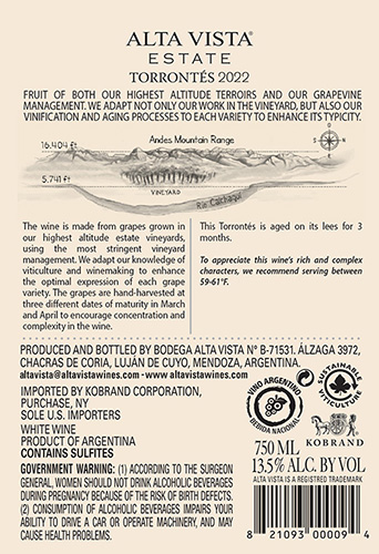 Estate Torrontés 2022 Back Label