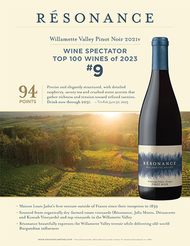 Resonance Willamette Valley Pinot Noir Top 100 Sell Sheet