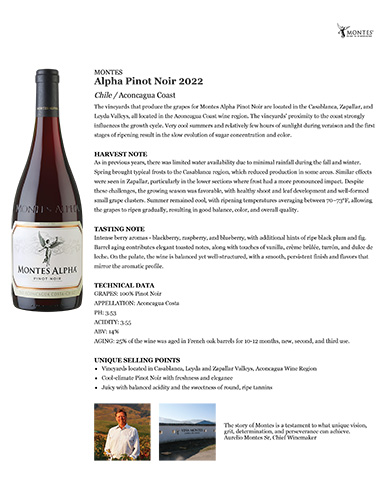 Alpha Pinot Noir 2022 Fact Sheet