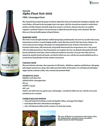 Alpha Pinot Noir 2023 Fact Sheet