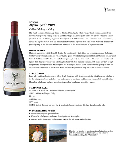 Alpha Syrah 2022 Fact Sheet