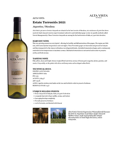 Estate Torrontés 2021 Fact Sheet