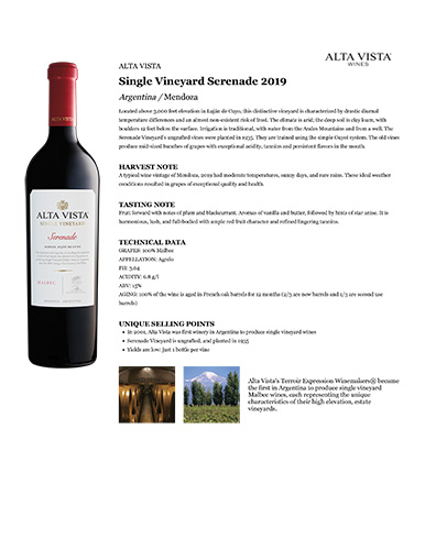 Single Vineyard Serenade 2019 Fact Sheet
