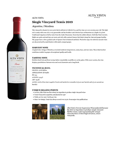 Single Vineyard Temis 2019 Fact Sheet