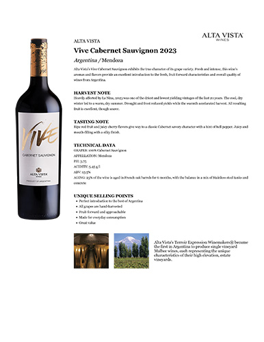 Vive Cabernet Sauvignon 2023 Fact Sheet