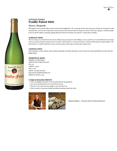 Pouilly-Fuissé 2021 Fact Sheet