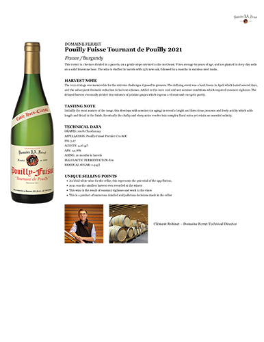 Pouilly Fuisse Tournant de Pouilly 2021 Fact Sheet