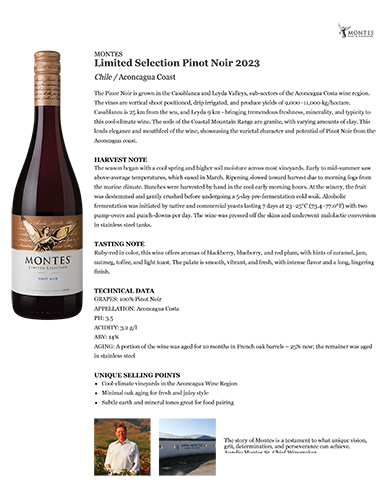 Limited Selection Pinot Noir 2023 Fact Sheet
