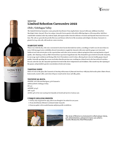 Limited Selection Carmenère 2022 Fact Sheet