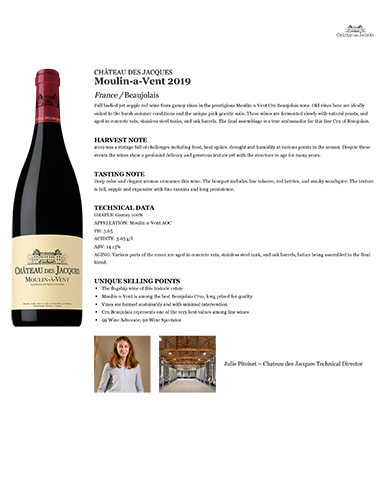 Moulin-à-Vent 2019 Fact Sheet