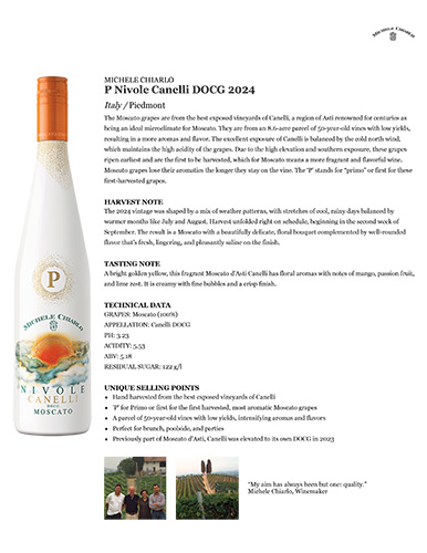 P Nivole Canelli DOCG 2024 Fact Sheet