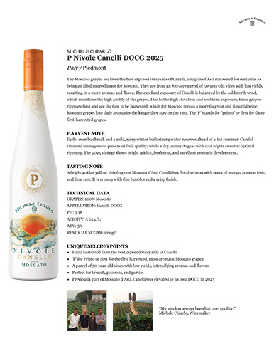 P Nivole Canelli DOCG 2025 Fact Sheet