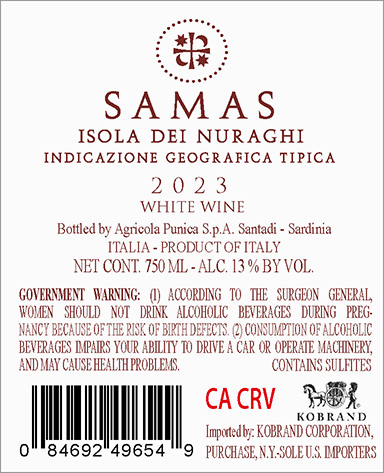Samas Isola dei Nuraghi 2023 Back Label