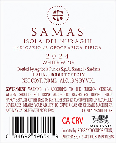 Samas Isola dei Nuraghi 2024 Back Label