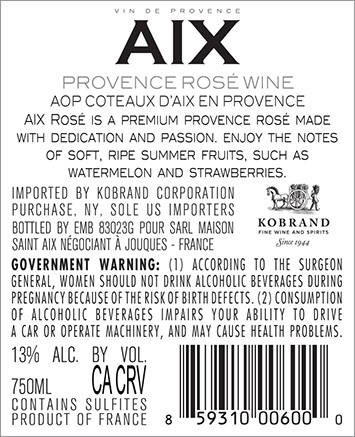 AIX Rosé 2023 Back Label (750 ml)