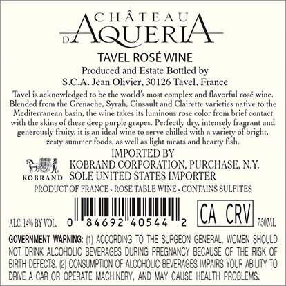 Tavel Rosé 2023 Back Label