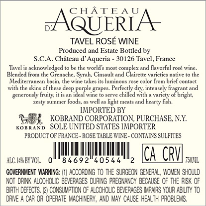 Tavel Rosé 2024 Back Label