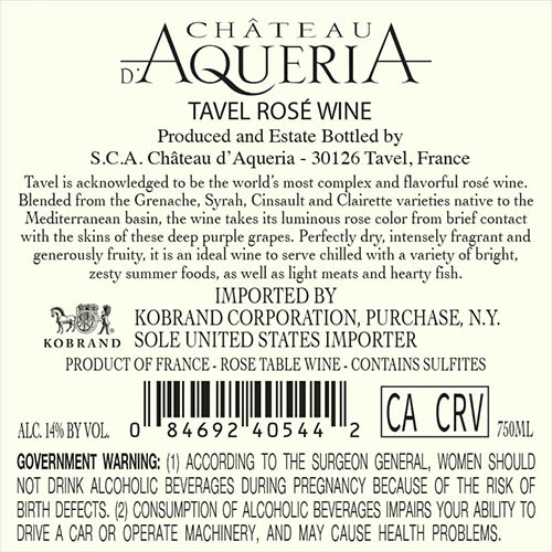 Tavel Rosé 2025 Back Label