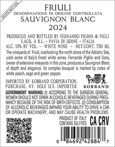 Sauvignon Blanc Friuli DOC 2024 Back Label