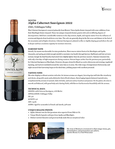 Alpha Cabernet Sauvignon 2022 Fact Sheet