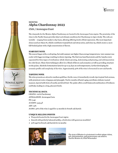 Alpha Chardonnay 2023 Fact Sheet