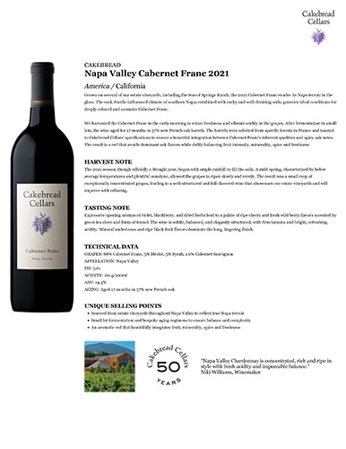 Napa Valley Cabernet Franc 2021 Fact Sheet