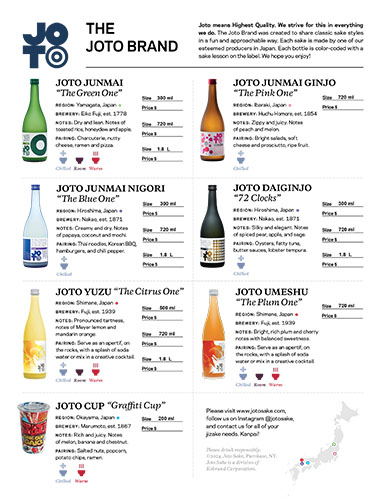 Joto Sake Focus Four One Pager